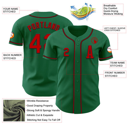Custom Kelly Green Red-Black Authentic Baseball Jersey - Sky-Custom