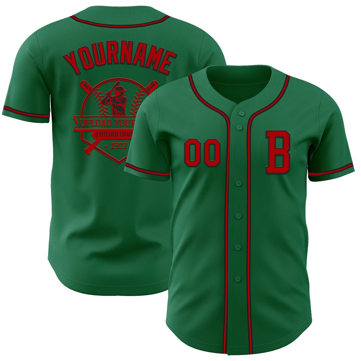 Custom Kelly Green Red-Black Authentic Baseball Jersey - Sky-Custom