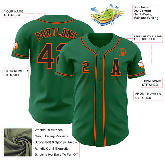 Custom Kelly Green Black-Orange Authentic Baseball Jersey - Sky-Custom