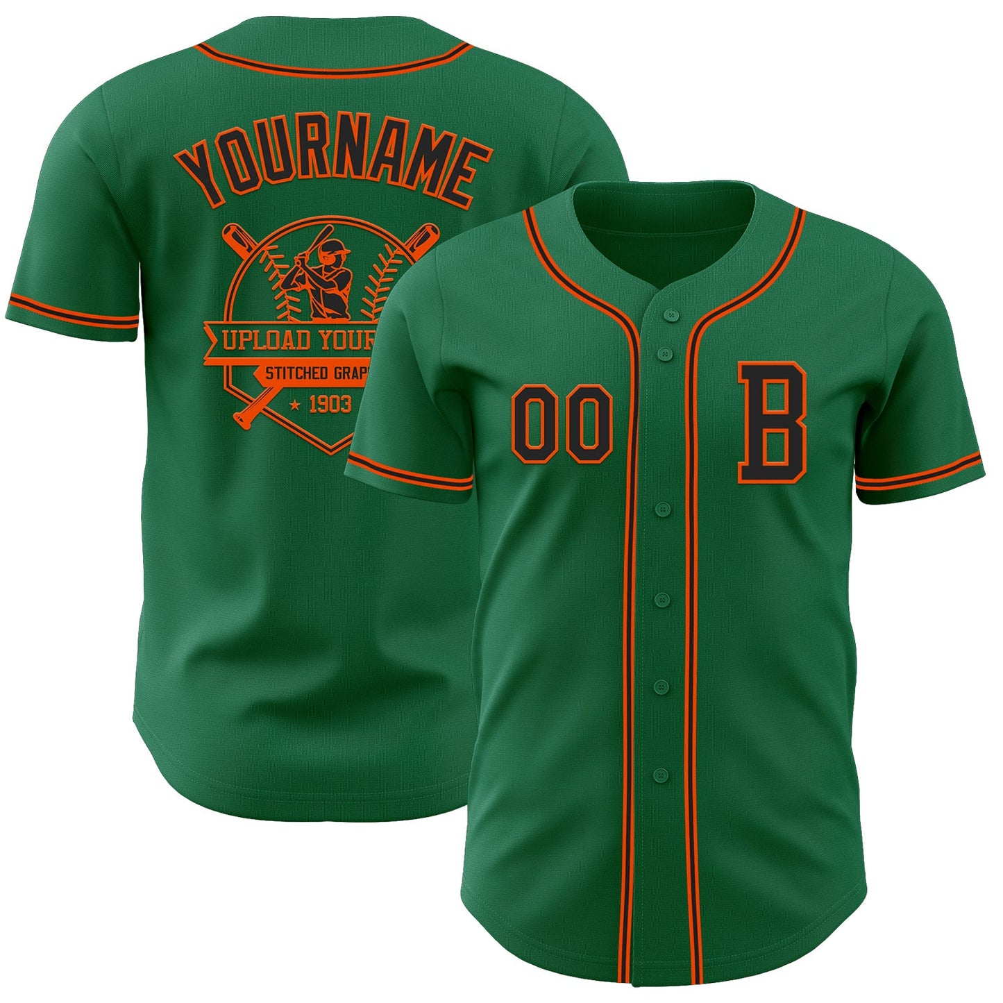 Custom Kelly Green Black-Orange Authentic Baseball Jersey - Sky-Custom
