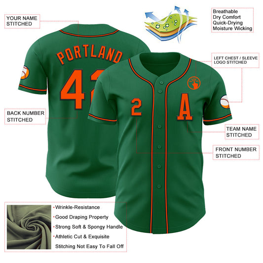 Custom Kelly Green Orange-Black Authentic Baseball Jersey - Sky-Custom