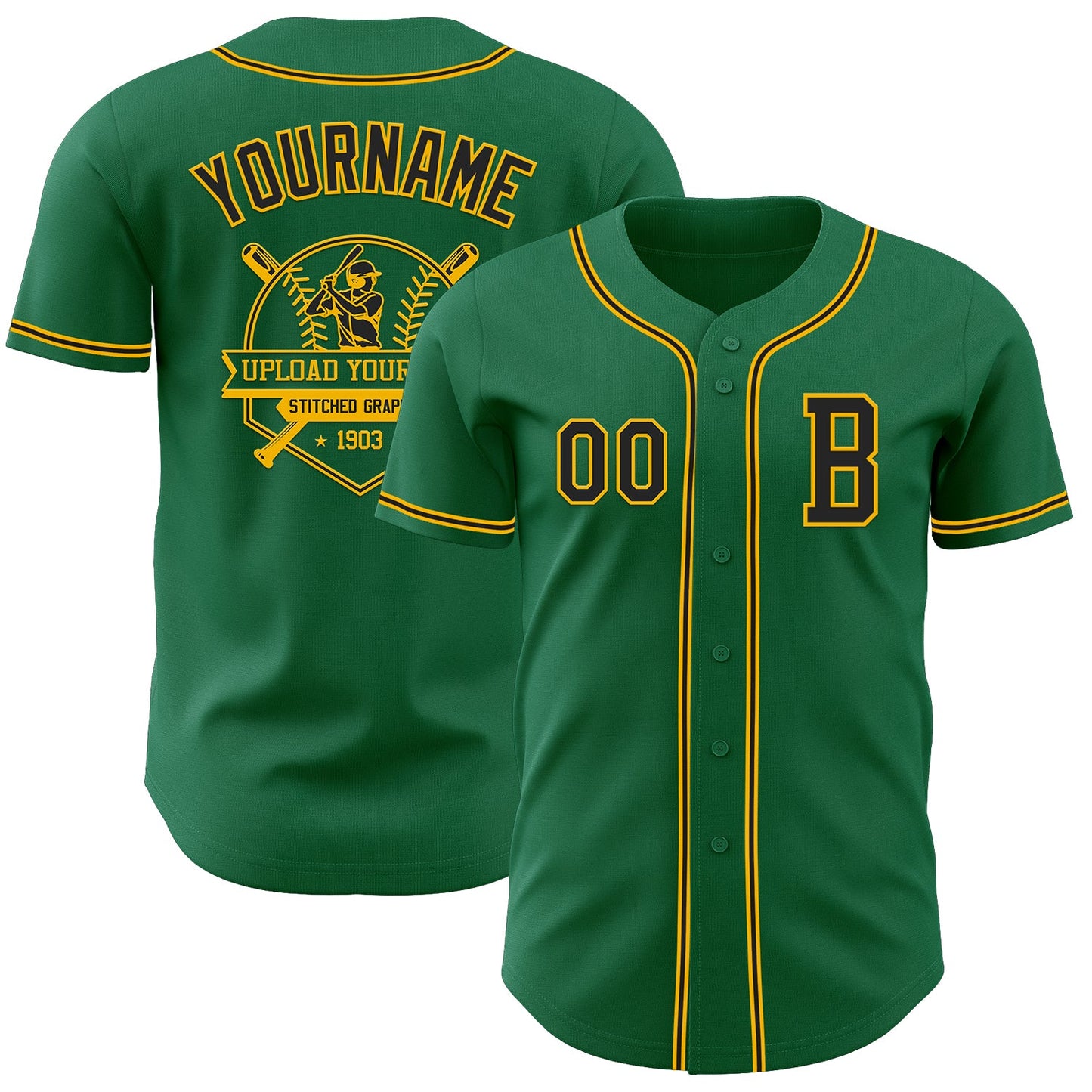 Custom Kelly Green Black-Gold Authentic Baseball Jersey - Sky-Custom