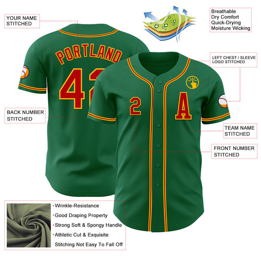 Custom Kelly Green Red-Gold Authentic Baseball Jersey - Sky-Custom