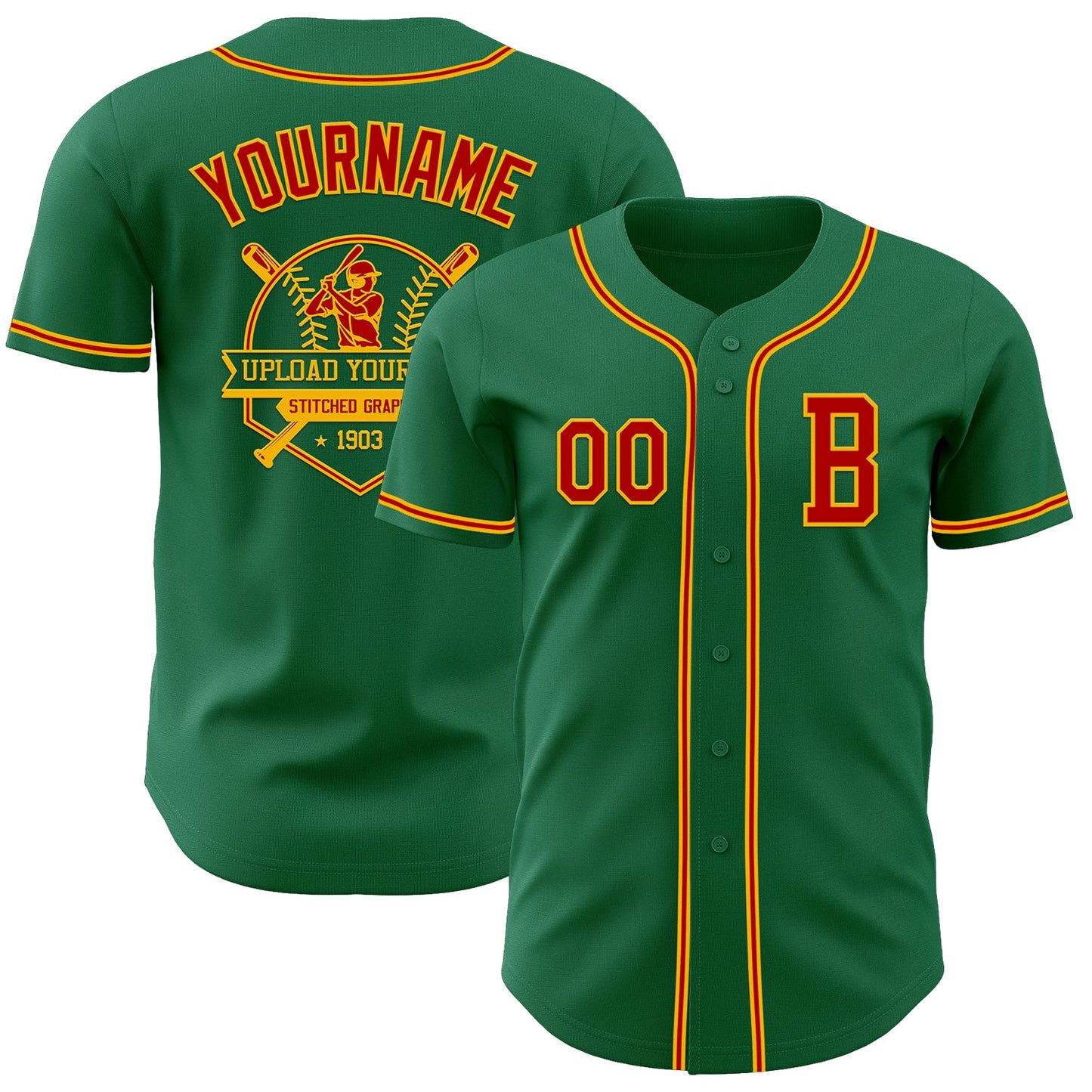 Custom Kelly Green Red-Gold Authentic Baseball Jersey - Sky-Custom