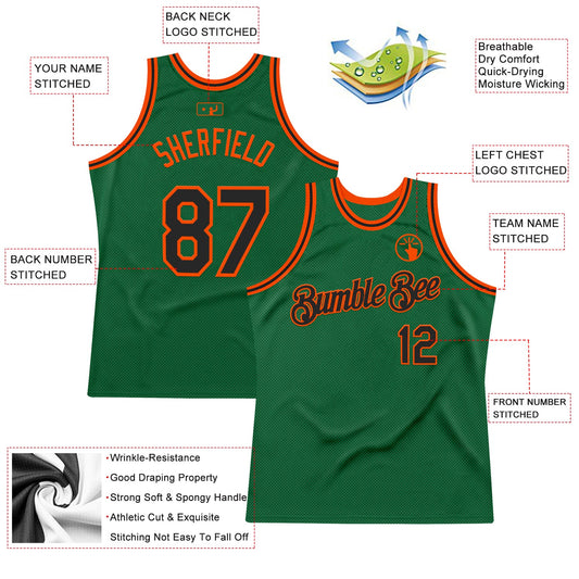 Custom Kelly Green Black-Orange Authentic Throwback Basketball Jersey - Sky-Custom