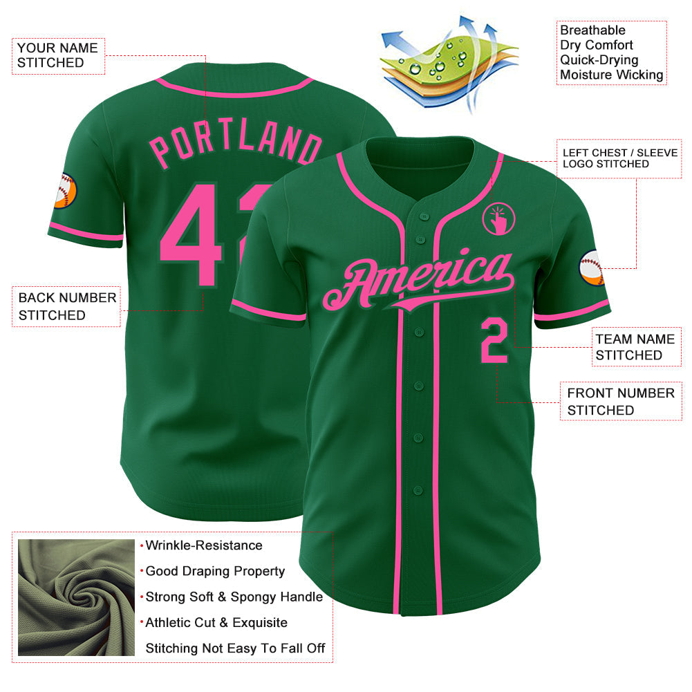 Custom Kelly Green Pink Authentic Baseball Jersey - Sky-Custom