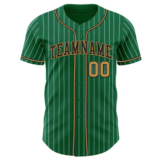 Custom Kelly Green White Pinstripe Old Gold-Black Authentic Baseball Jersey - Sky-Custom