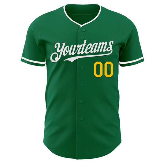 Custom Kelly Green White-Yellow Authentic Baseball Jersey - Sky-Custom