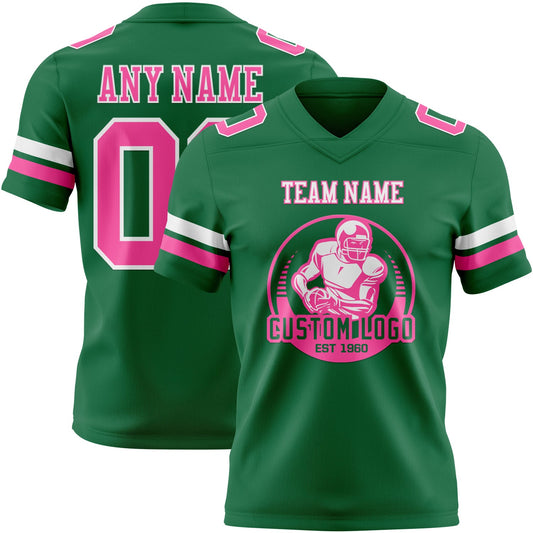 Custom Kelly Green Pink-White Mesh Authentic Football Jersey - Sky-Custom