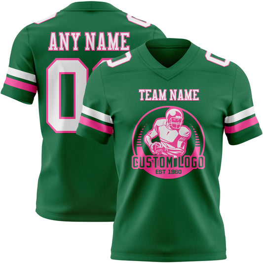 Custom Kelly Green White-Pink Mesh Authentic Football Jersey - Sky-Custom