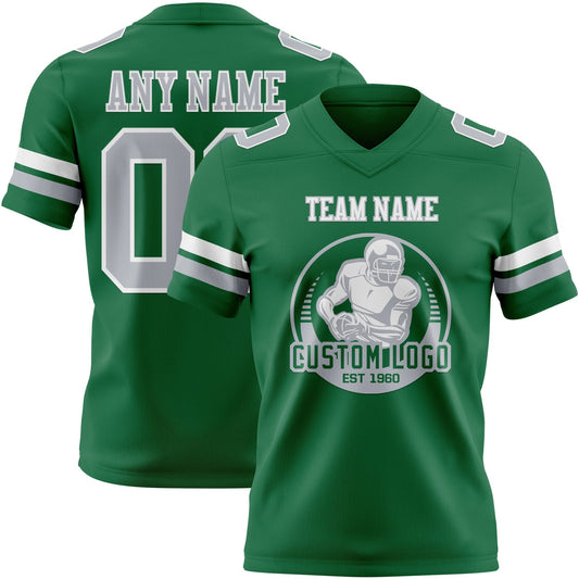 Custom Kelly Green Gray-White Mesh Authentic Football Jersey - Sky-Custom