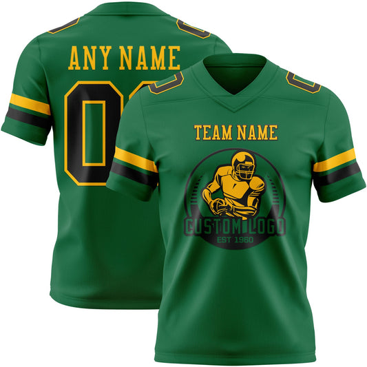 Custom Kelly Green Black-Gold Mesh Authentic Football Jersey - Sky-Custom