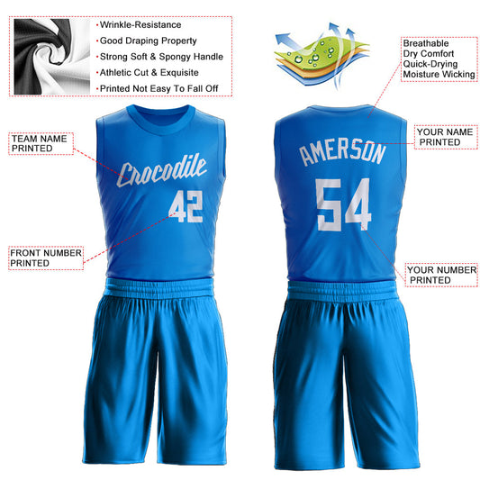 Custom Blue White Round Neck Suit Basketball Jersey - Sky-Custom