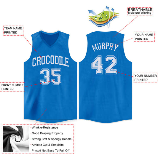 Custom Blue White V-Neck Basketball Jersey - Sky-Custom