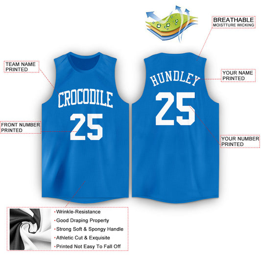 Custom Blue White Round Neck Basketball Jersey - Sky-Custom