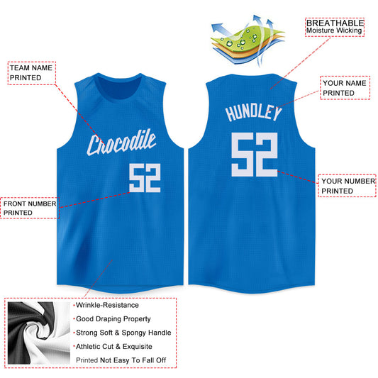 Custom Blue White Round Neck Basketball Jersey - Sky-Custom