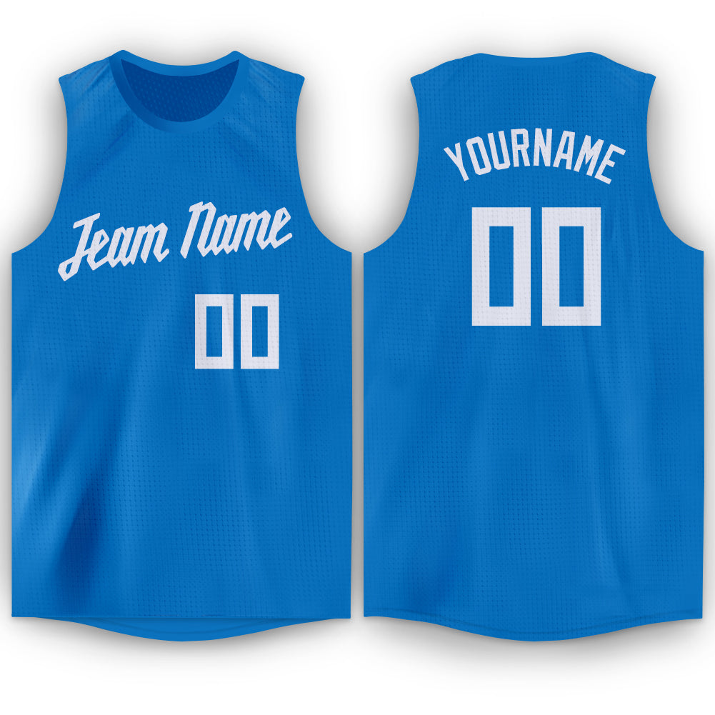 Custom Blue White Round Neck Basketball Jersey - Sky-Custom