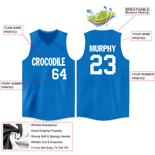 Custom Blue White V-Neck Basketball Jersey - Sky-Custom