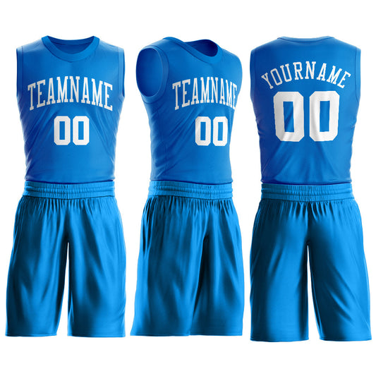 Custom Blue White Round Neck Suit Basketball Jersey - Sky-Custom