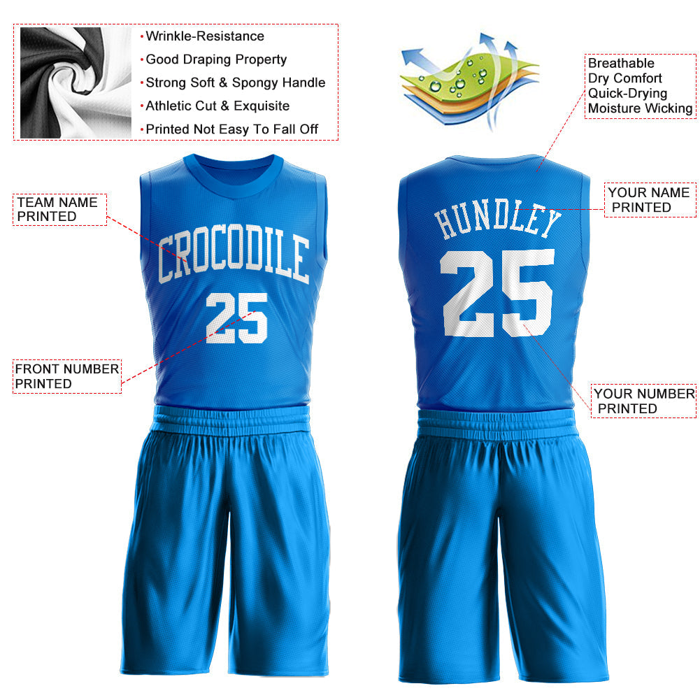 Custom Blue White Round Neck Suit Basketball Jersey - Sky-Custom