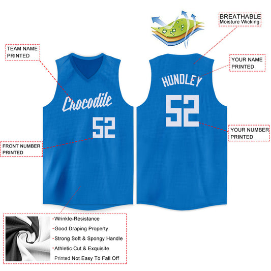Custom Blue White V-Neck Basketball Jersey - Sky-Custom