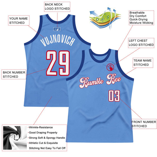 Custom Light Blue White-Red Authentic Throwback Basketball Jersey - Sky-Custom