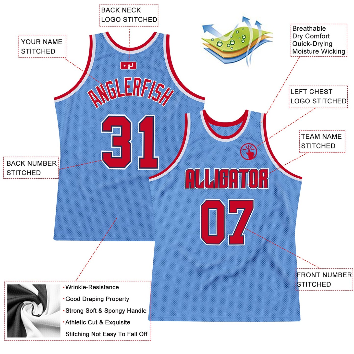 Custom Light Blue Red-Navy Authentic Throwback Basketball Jersey - Sky-Custom