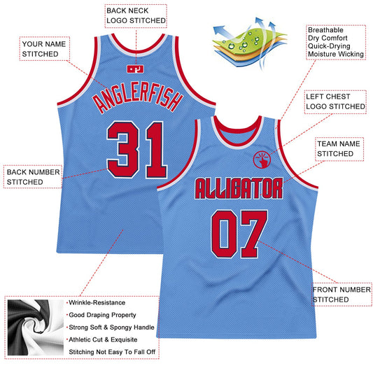 Custom Light Blue Red-Navy Authentic Throwback Basketball Jersey - Sky-Custom