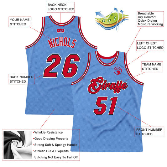 Custom Light Blue Red-Black Authentic Throwback Basketball Jersey - Sky-Custom