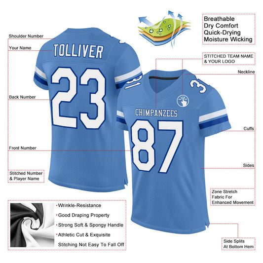 Custom Light Blue White-Royal Mesh Authentic Football Jersey - Sky-Custom