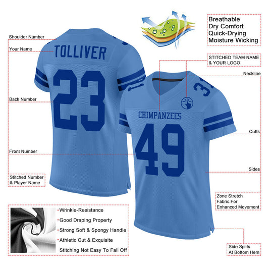 Custom Light Blue Royal Mesh Authentic Football Jersey - Sky-Custom