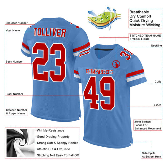 Custom Light Blue Red-White Mesh Authentic Football Jersey - Sky-Custom