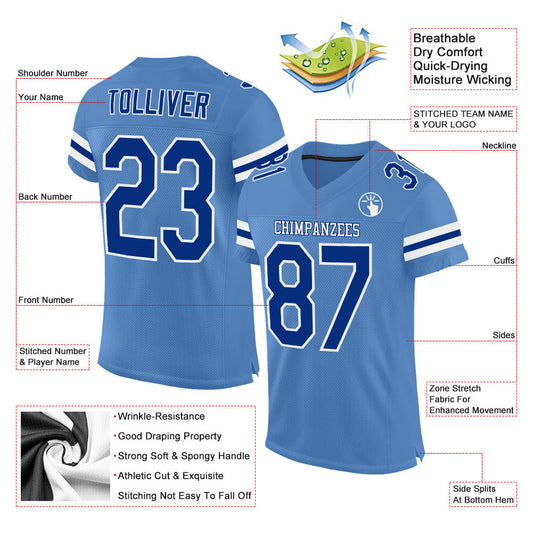 Custom Light Blue Royal-White Mesh Authentic Football Jersey - Sky-Custom
