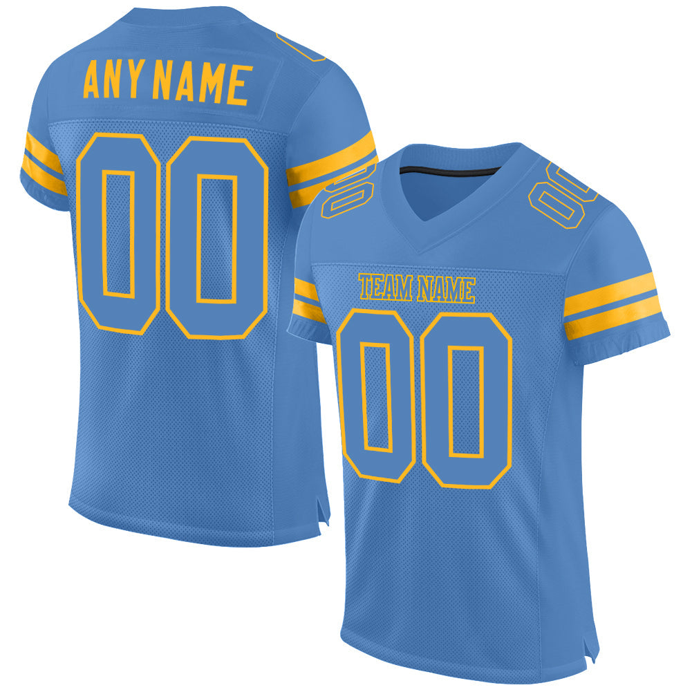 Custom Light Blue Gold Mesh Authentic Football Jersey - Sky-Custom