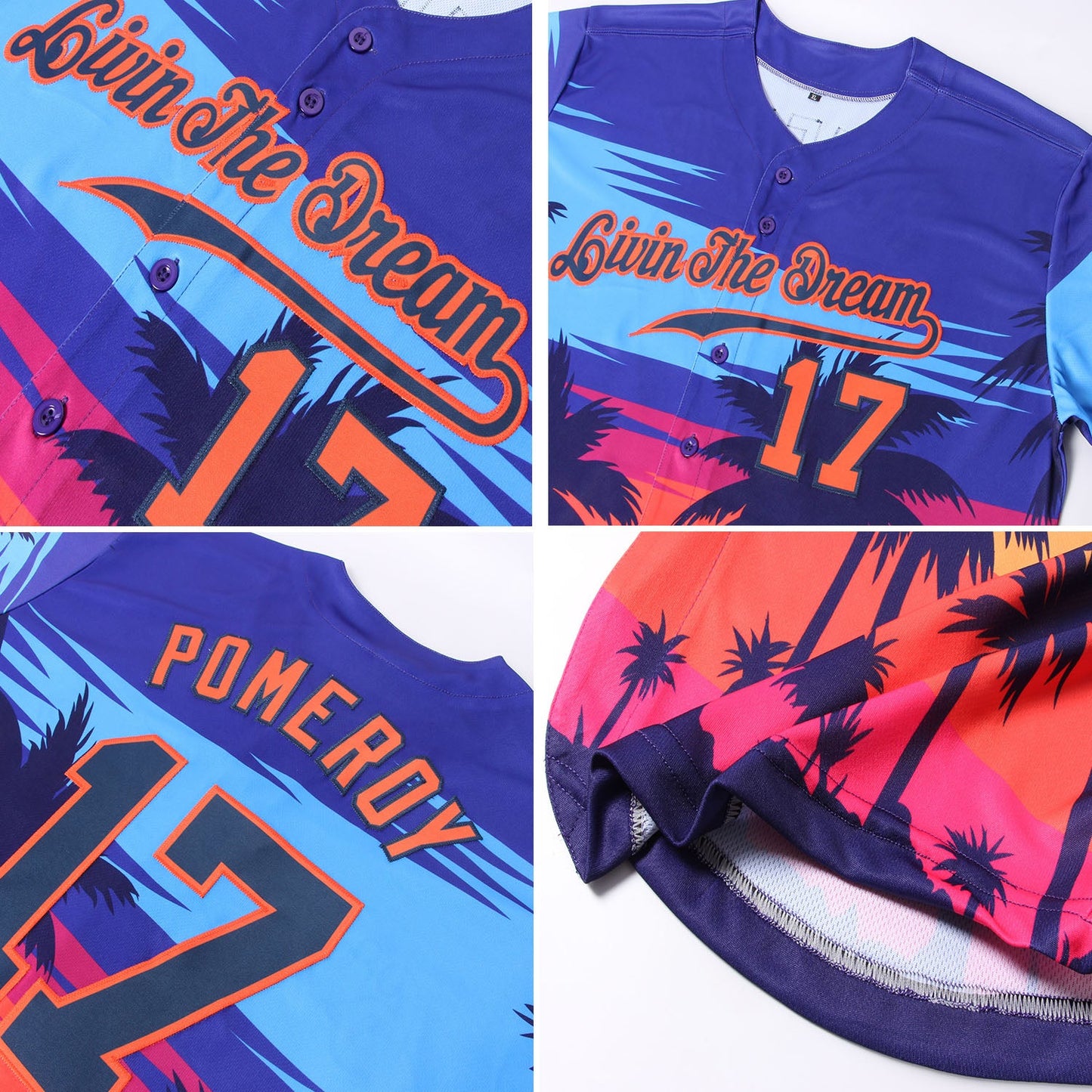 Custom Royal Navy-Orange 3D Pattern Design Palm Trees Authentic Baseball Jersey - Sky-Custom