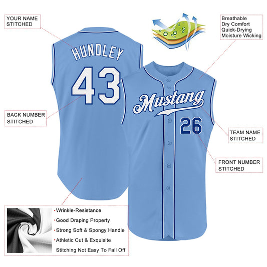 Custom Light Blue White-Royal Authentic Sleeveless Baseball Jersey - Sky-Custom