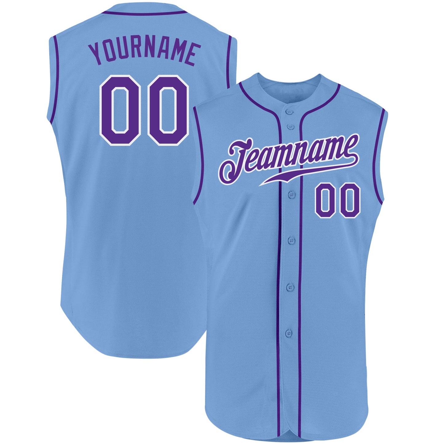 Custom Light Blue Purple-White Authentic Sleeveless Baseball Jersey - Sky-Custom