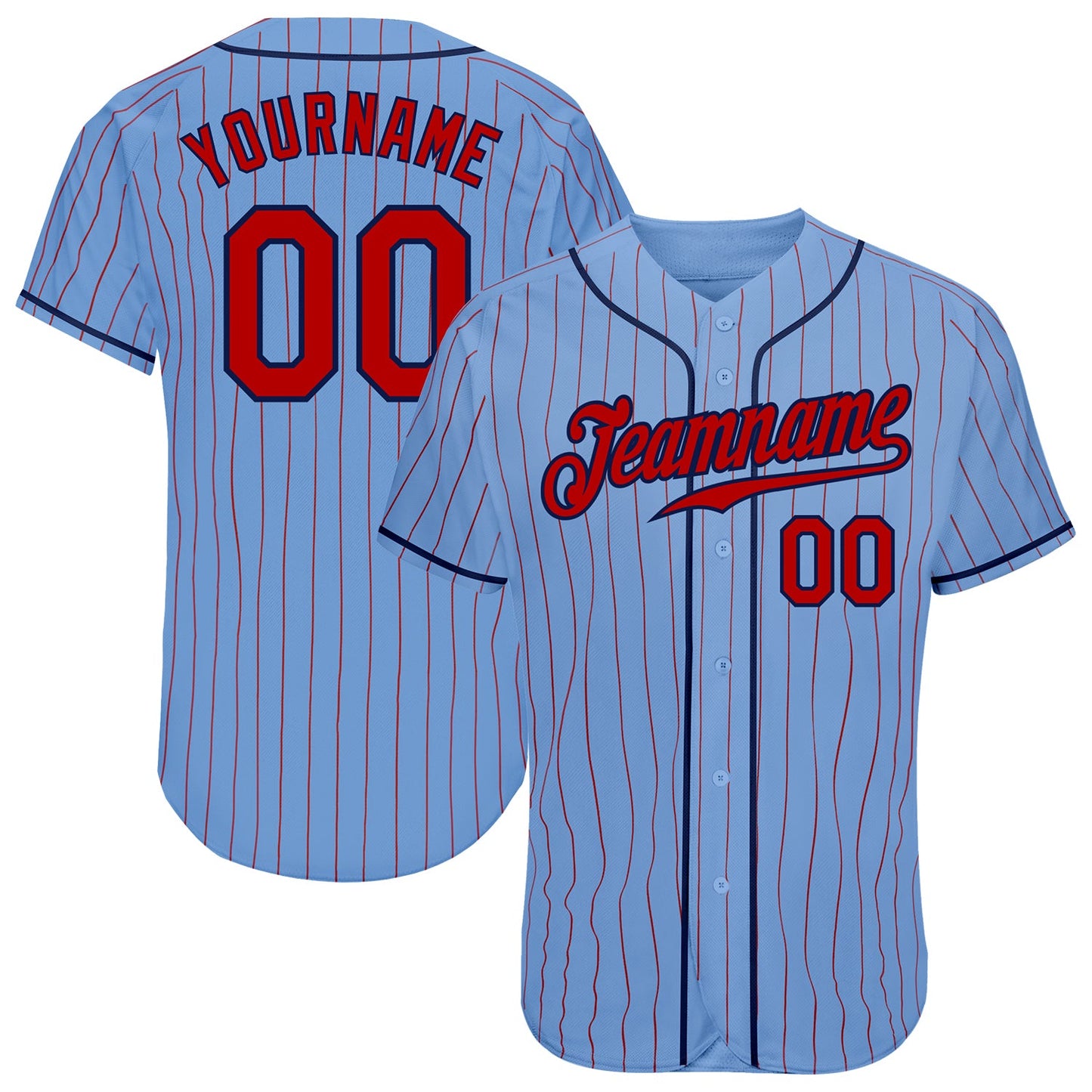 Custom Light Blue Red Pinstripe Red-Navy Authentic Baseball Jersey - Sky-Custom