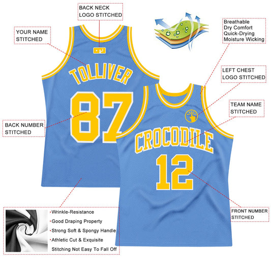 Custom Light Blue Gold-White Authentic Throwback Basketball Jersey - Sky-Custom