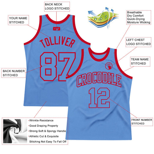 Custom Light Blue Light Blue-Red Authentic Throwback Basketball Jersey - Sky-Custom