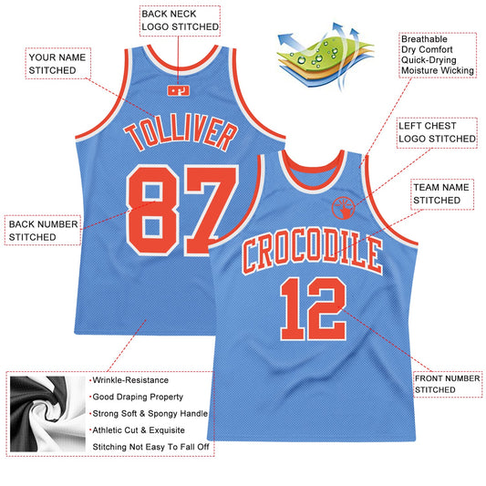 Custom Light Blue Orange-White Authentic Throwback Basketball Jersey - Sky-Custom