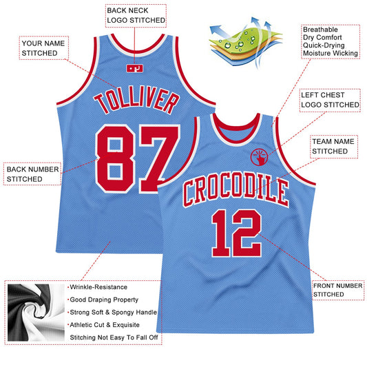 Custom Light Blue Red-White Authentic Throwback Basketball Jersey - Sky-Custom