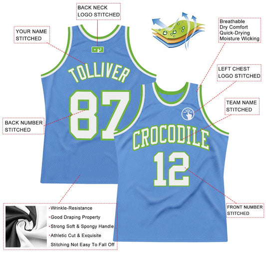 Custom Light Blue White-Neon Green Authentic Throwback Basketball Jersey - Sky-Custom