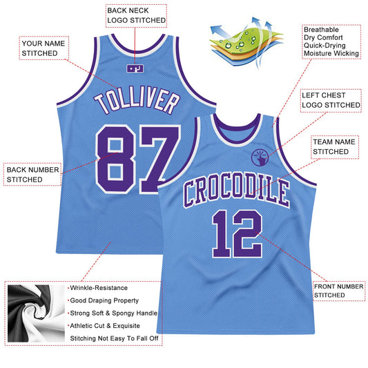 Custom Light Blue Purple-White Authentic Throwback Basketball Jersey - Sky-Custom