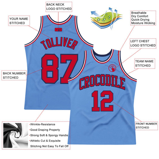 Custom Light Blue Red-Navy Authentic Throwback Basketball Jersey - Sky-Custom