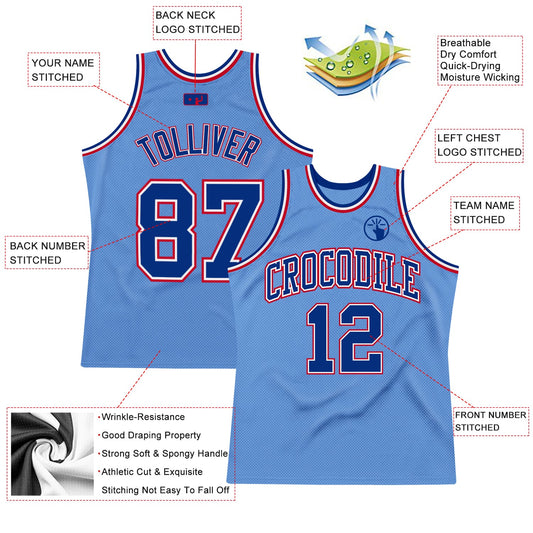 Custom Light Blue Royal-Red Authentic Throwback Basketball Jersey - Sky-Custom