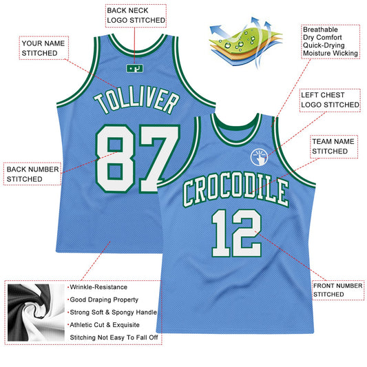 Custom Light Blue White-Kelly Green Authentic Throwback Basketball Jersey - Sky-Custom