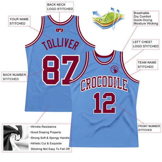Custom Light Blue Maroon-White Authentic Throwback Basketball Jersey - Sky-Custom