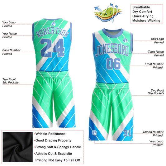 Custom Light Blue Light Blue-Green Round Neck Sublimation Basketball Suit Jersey - Sky-Custom