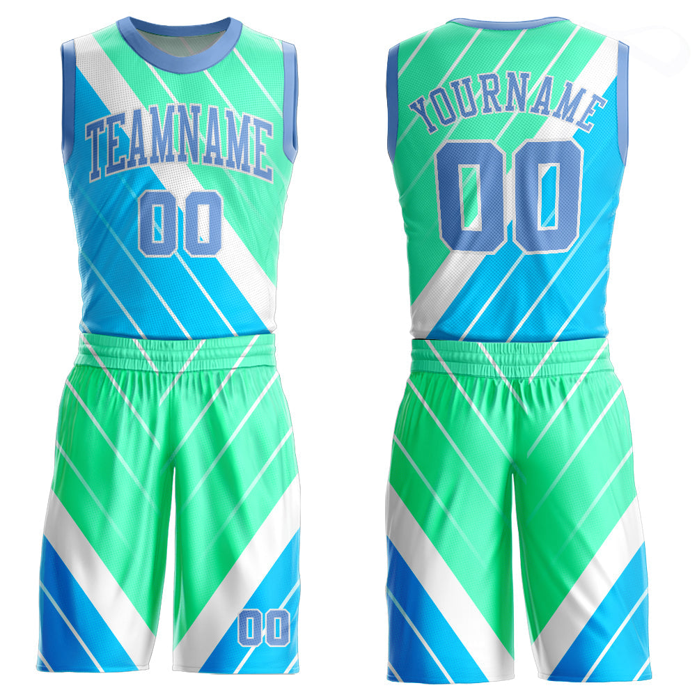 Custom Light Blue Light Blue-Green Round Neck Sublimation Basketball Suit Jersey - Sky-Custom